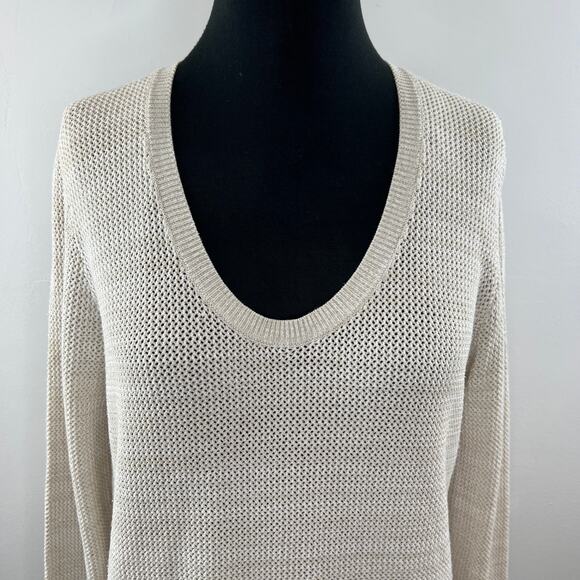 THEORY Beige Scoop-Neck 3/4-Sleeve Prosecco Knit Sweater Long Sleeve Pullover M - Picture 3 of 10